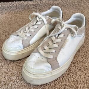 Tory Burch Ladybug Leather Sneakers White Silver Lace Up Women's 9.5 Shoes